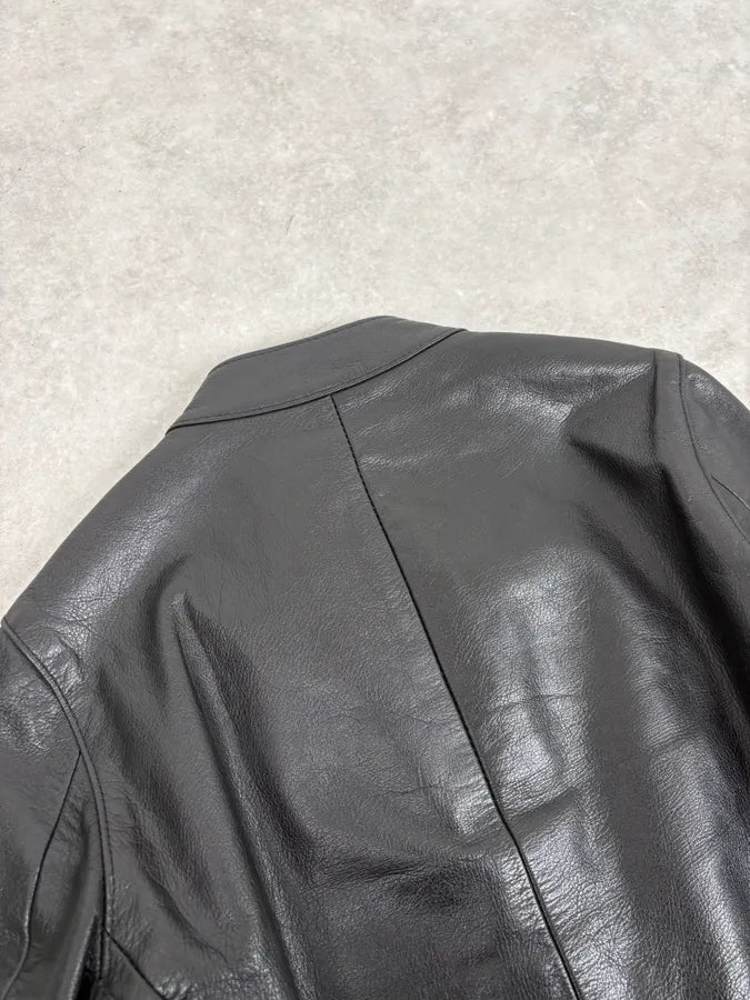 SS2005 Maison Martin Margiela Black 5 Zip Biker Leather Jacket fbdqvKq 9