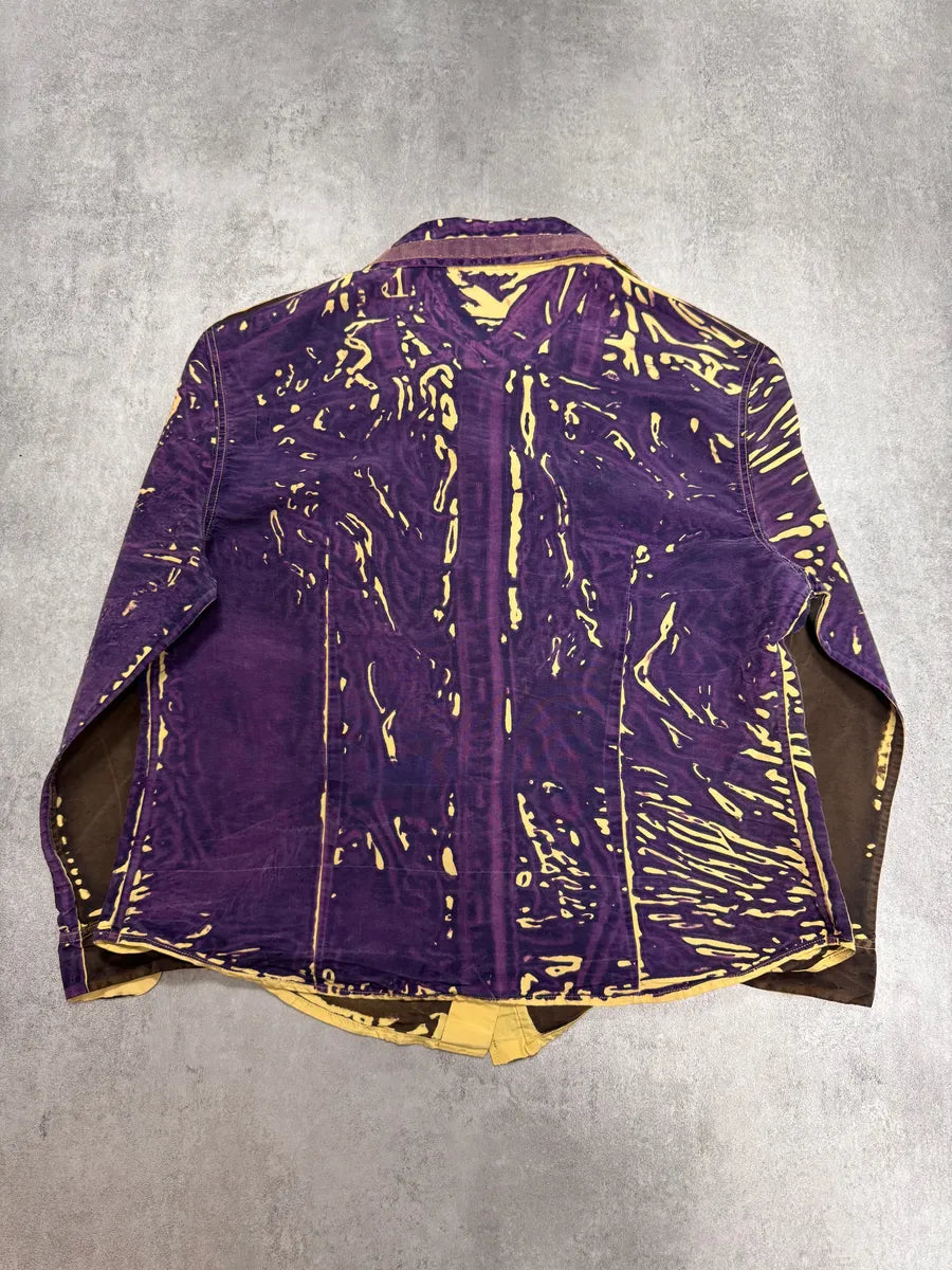 SS2005 Prada Brown Tan Screen Front & Purple Back Overprint Silk Shirt (S) AFJNZtZ 1