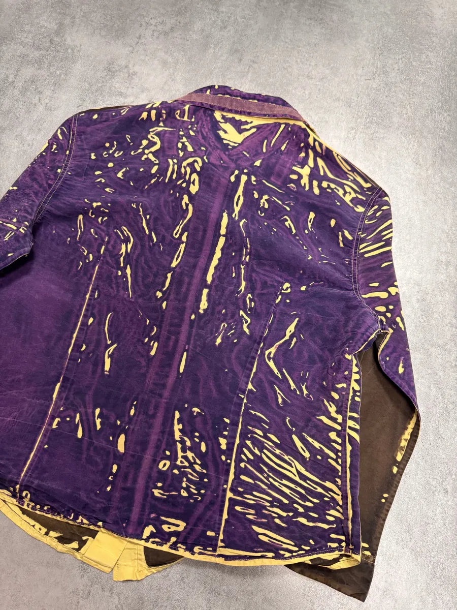 SS2005 Prada Brown Tan Screen Front & Purple Back Overprint Silk Shirt (S) AFJNZtZ 3