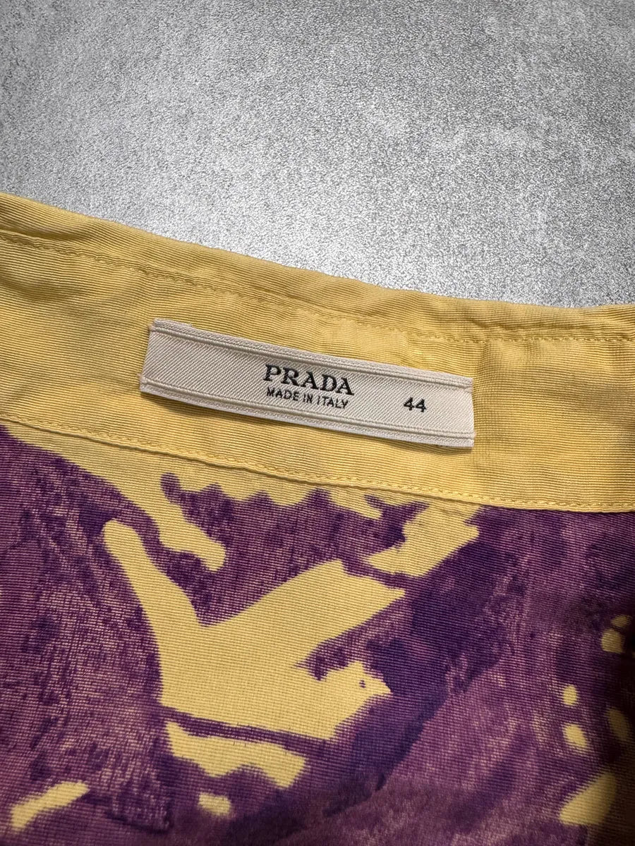 SS2005 Prada Brown Tan Screen Front & Purple Back Overprint Silk Shirt (S) AFJNZtZ 4