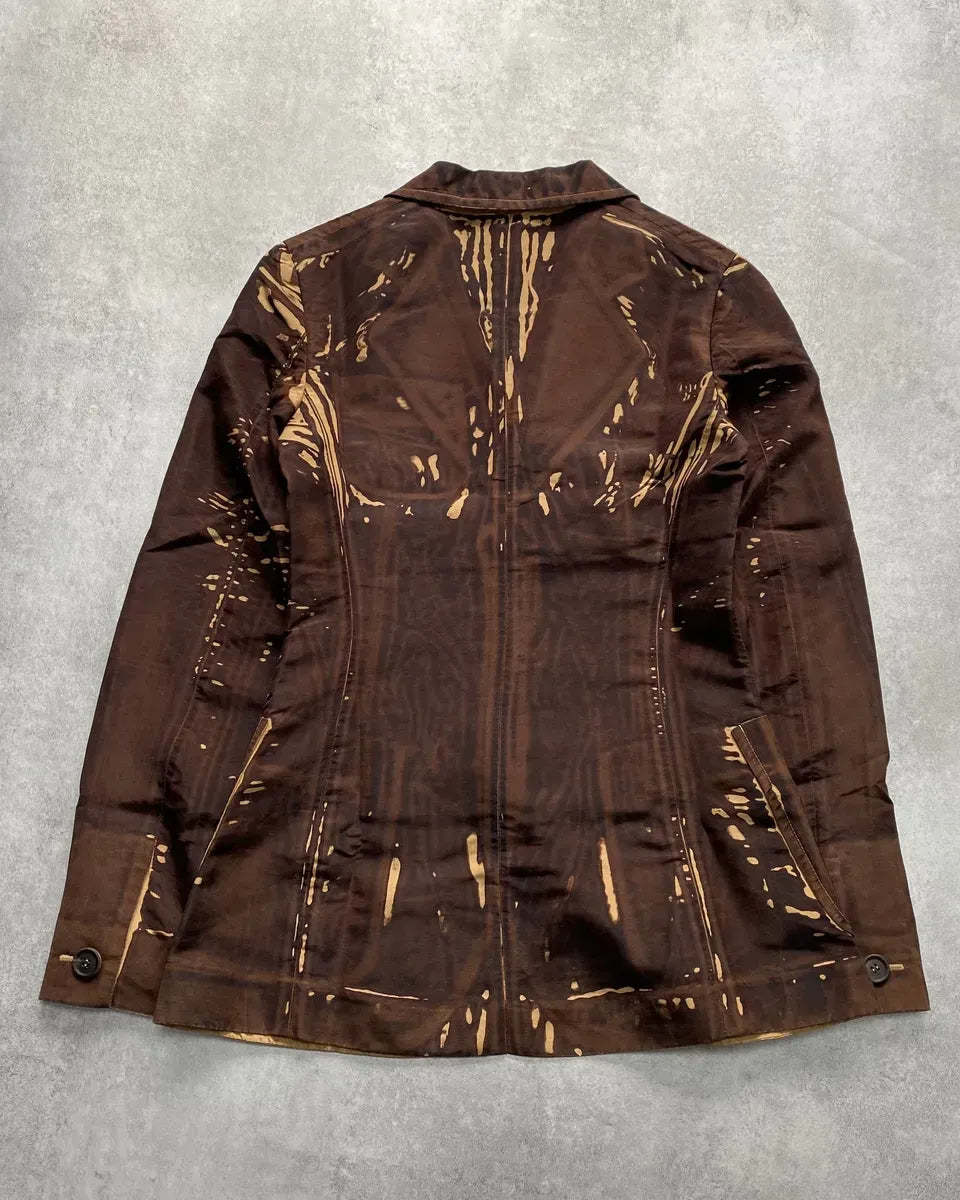SS2005 Prada Brown Tan Screen Overprint Silk Blazer RsYbMoW 3