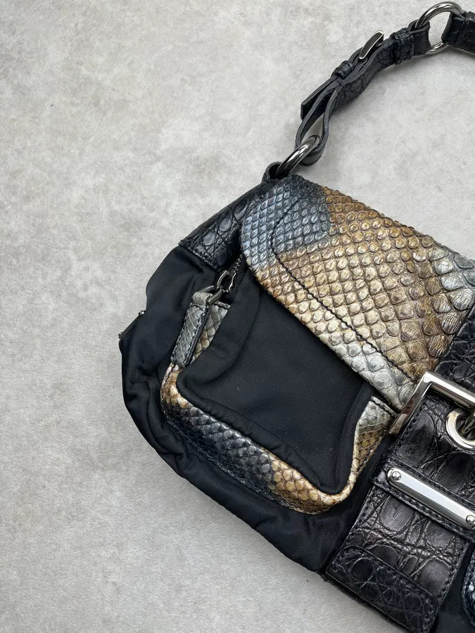 SS2005 Prada Python Black Nylon Baguette Handle Bag dyGFGbA 3