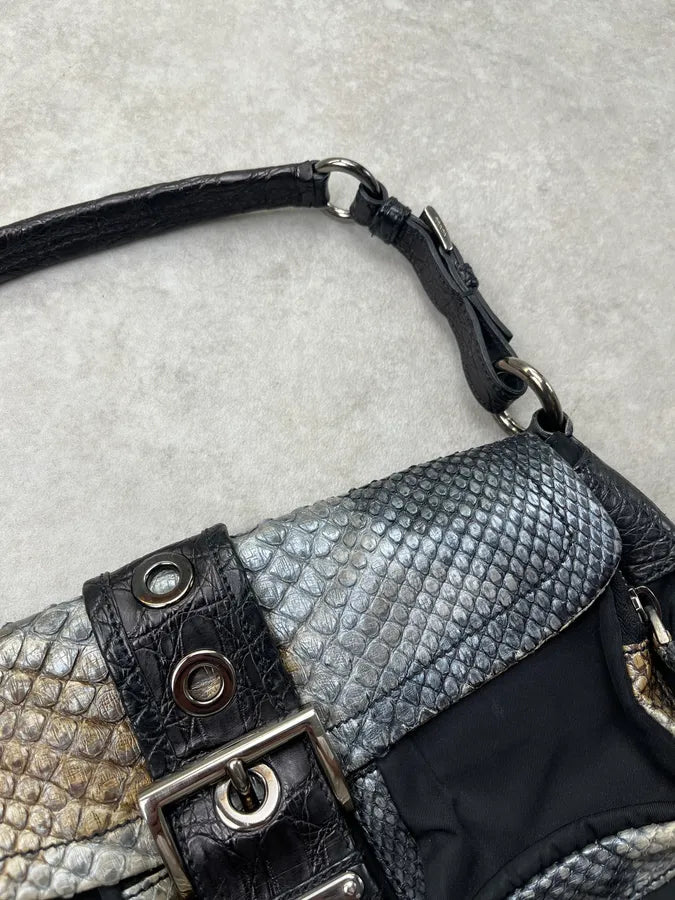 SS2005 Prada Python Black Nylon Baguette Handle Bag dyGFGbA 4