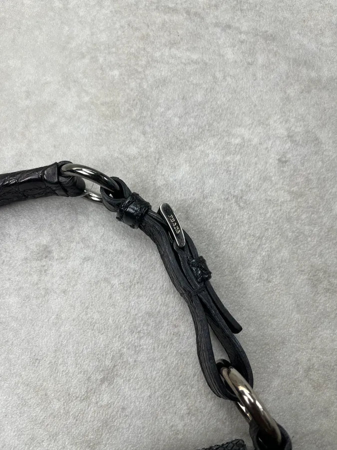SS2005 Prada Python Black Nylon Baguette Handle Bag dyGFGbA 5