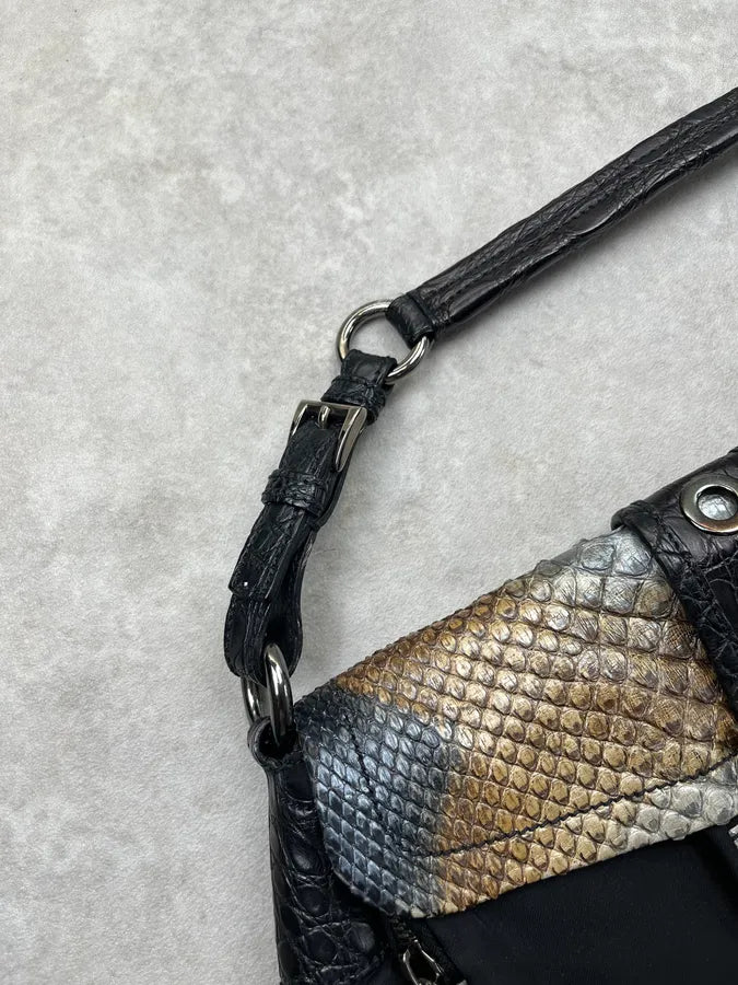 SS2005 Prada Python Black Nylon Baguette Handle Bag dyGFGbA 6