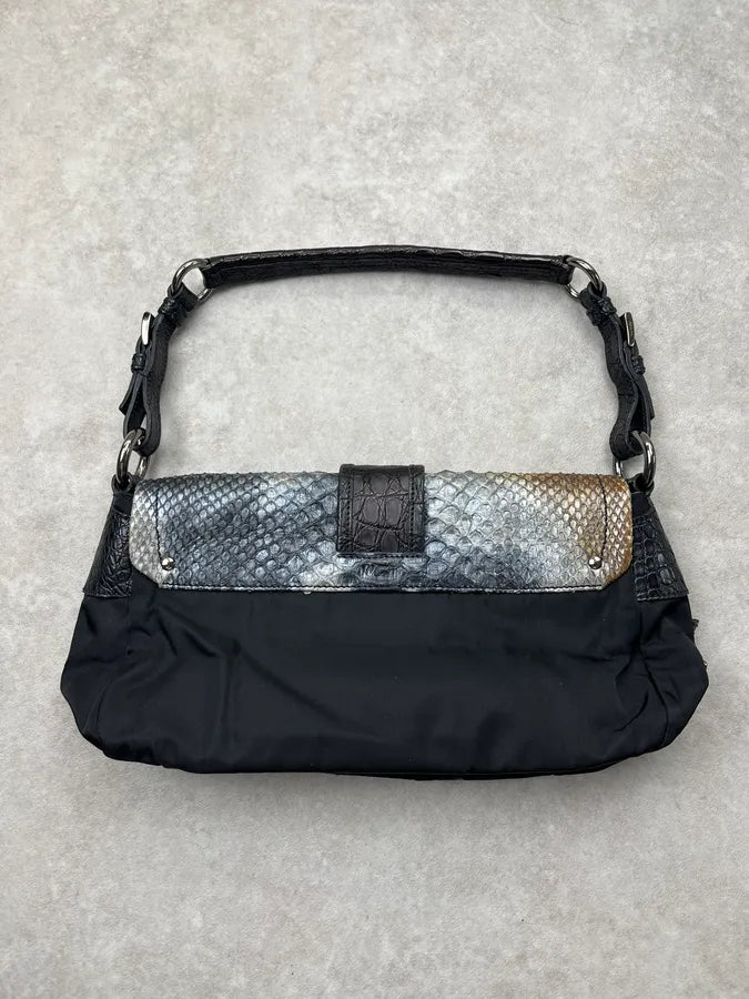 SS2005 Prada Python Black Nylon Baguette Handle Bag dyGFGbA 7