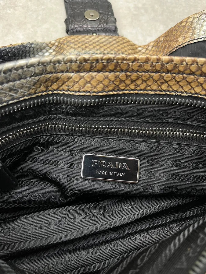 SS2005 Prada Python Black Nylon Baguette Handle Bag dyGFGbA 9