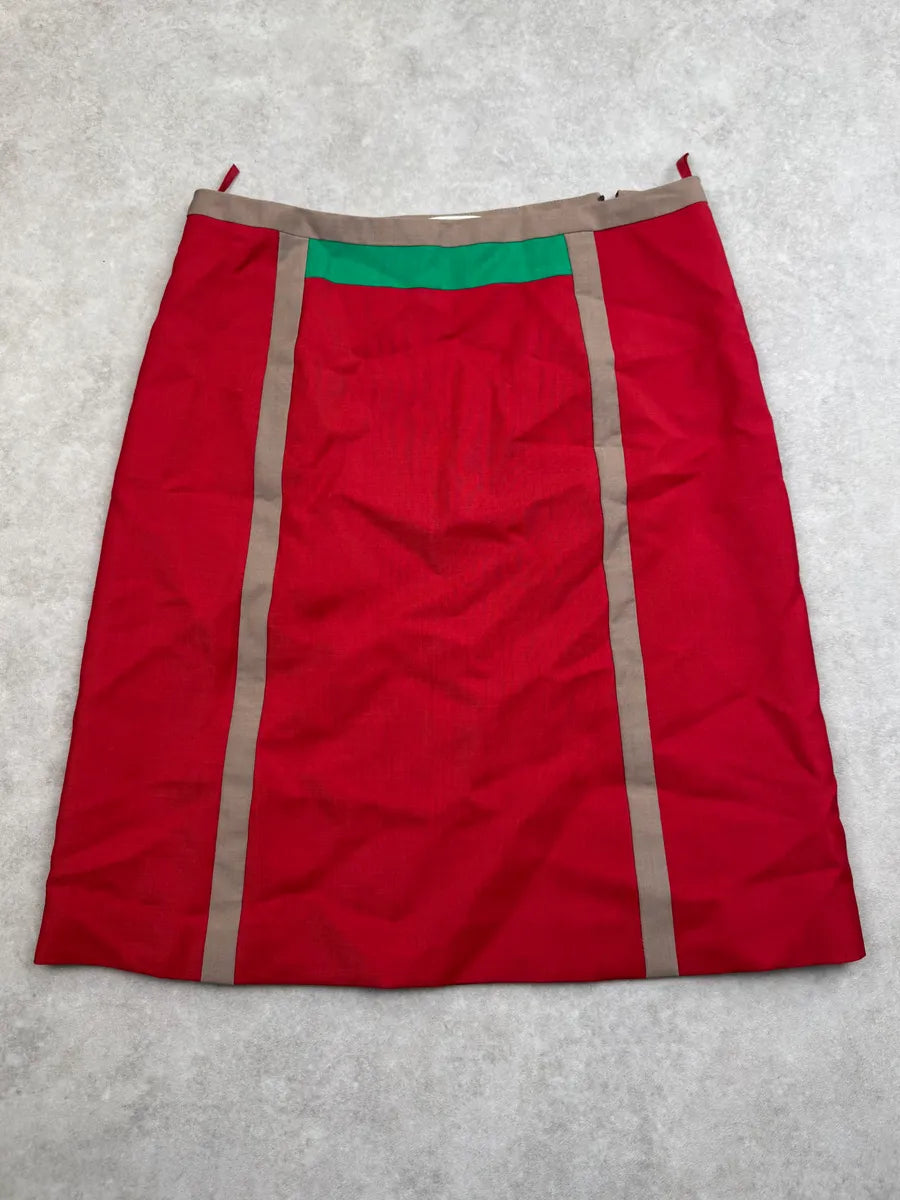 SS2005 Prada Red Mohair Striped Midi Skirt ncDKvmB 0