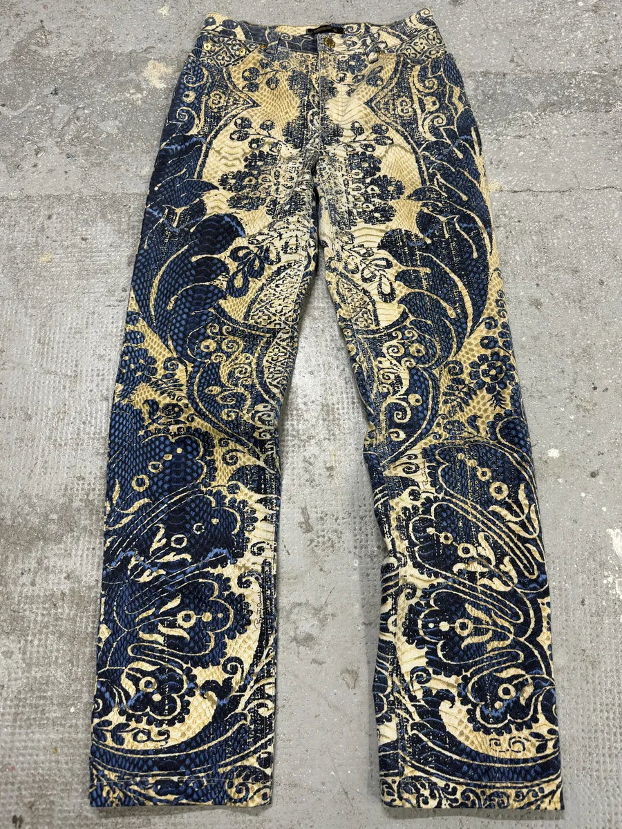 SS2005 Roberto Cavalli Royal Blue Patterned Medieval Azur Pants (XS/S) 0