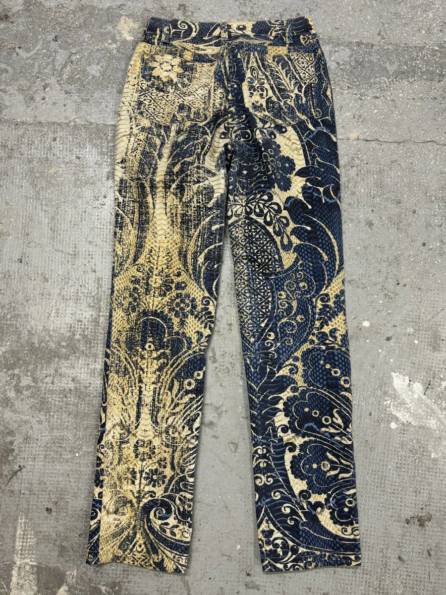 SS2005 Roberto Cavalli Royal Blue Patterned Medieval Azur Pants (XS/S) 1
