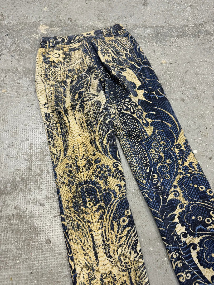 SS2005 Roberto Cavalli Royal Blue Patterned Medieval Azur Pants (XS/S) 3