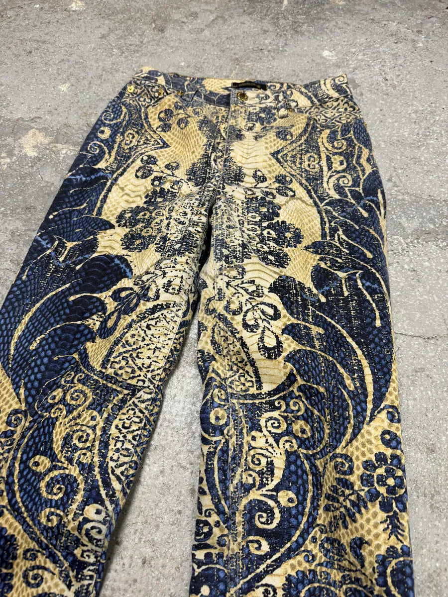 SS2005 Roberto Cavalli Royal Blue Patterned Medieval Azur Pants (XS/S) 4