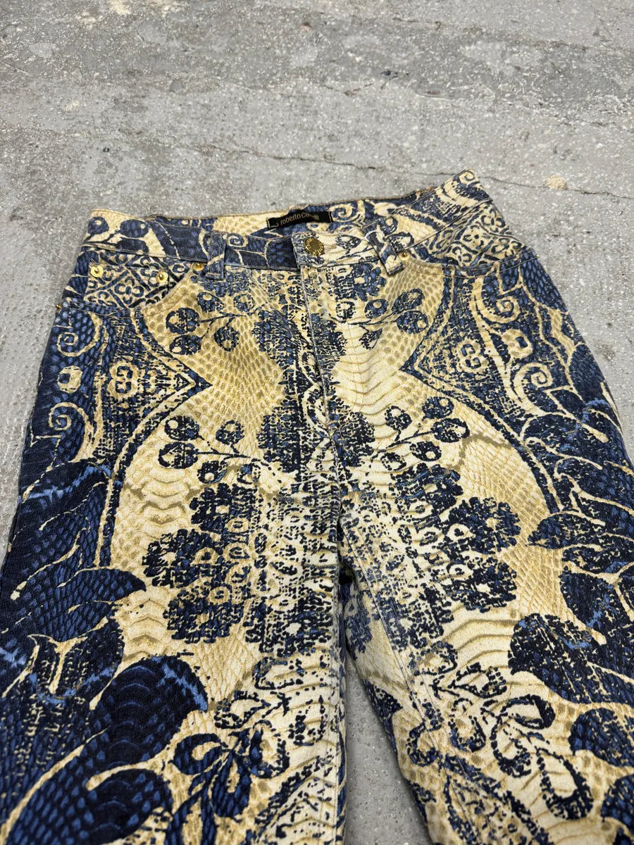 SS2005 Roberto Cavalli Royal Blue Patterned Medieval Azur Pants (XS/S) 5
