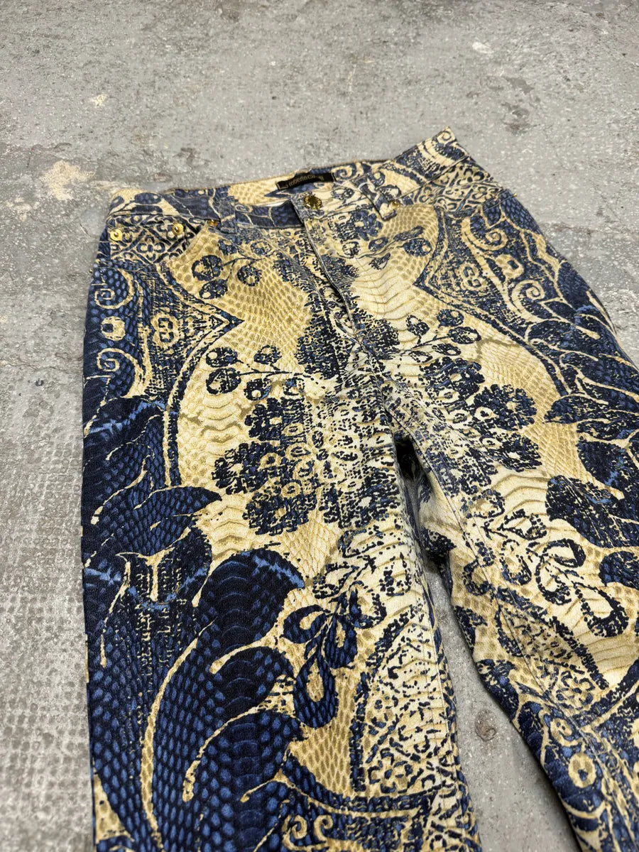 SS2005 Roberto Cavalli Royal Blue Patterned Medieval Azur Pants (XS/S) 8