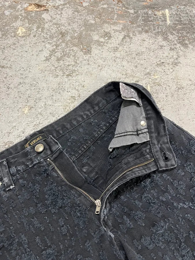 SS2005 Versace Black Distressed Effect Denim Jeans DadUTdB 10