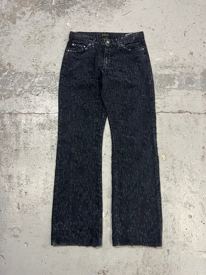 SS2005 Versace Black Distressed Effect Denim Jeans DadUTdB 4