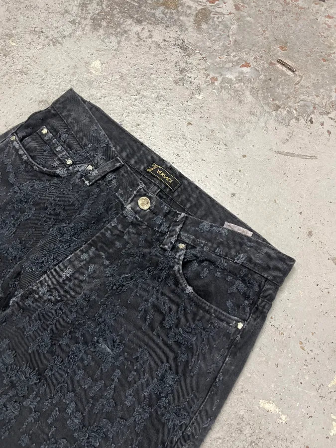SS2005 Versace Black Distressed Effect Denim Jeans DadUTdB 5