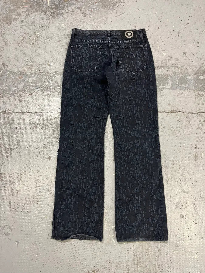 SS2005 Versace Black Distressed Effect Denim Jeans DadUTdB 7