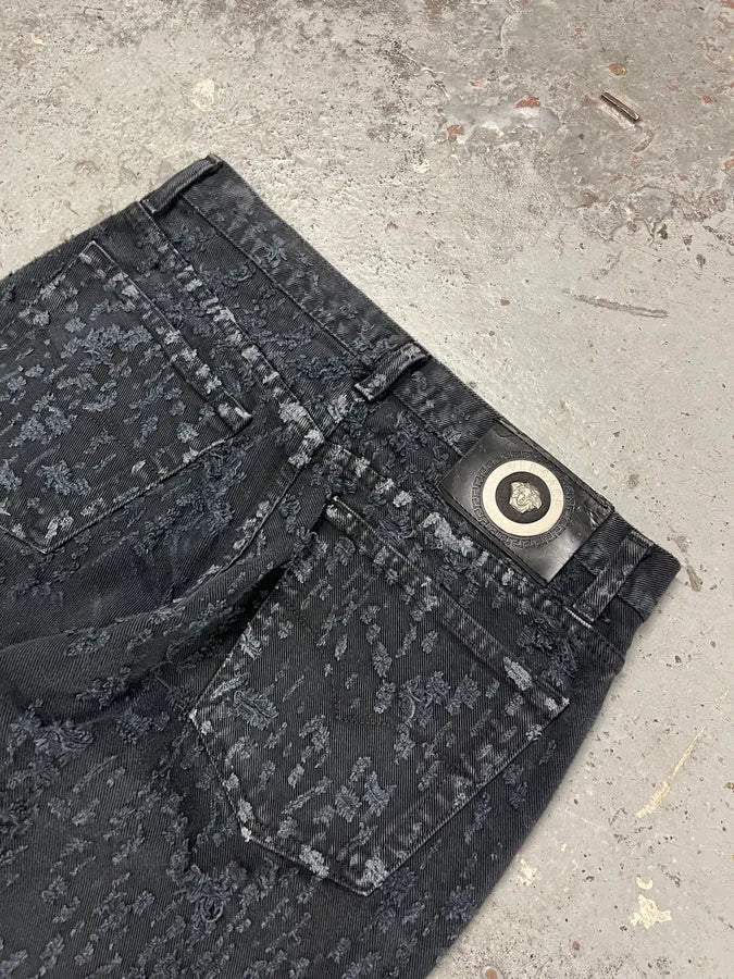 SS2005 Versace Black Distressed Effect Denim Jeans DadUTdB 8
