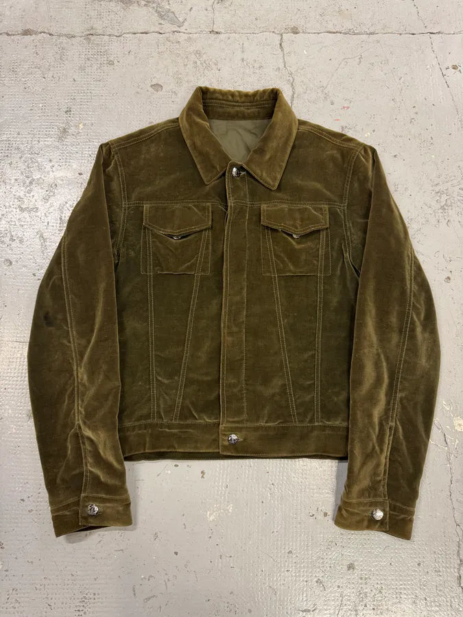 SS2005 Yves Saint Laurent Khaki Velvet Trucker Jacket EyBfqZY 0