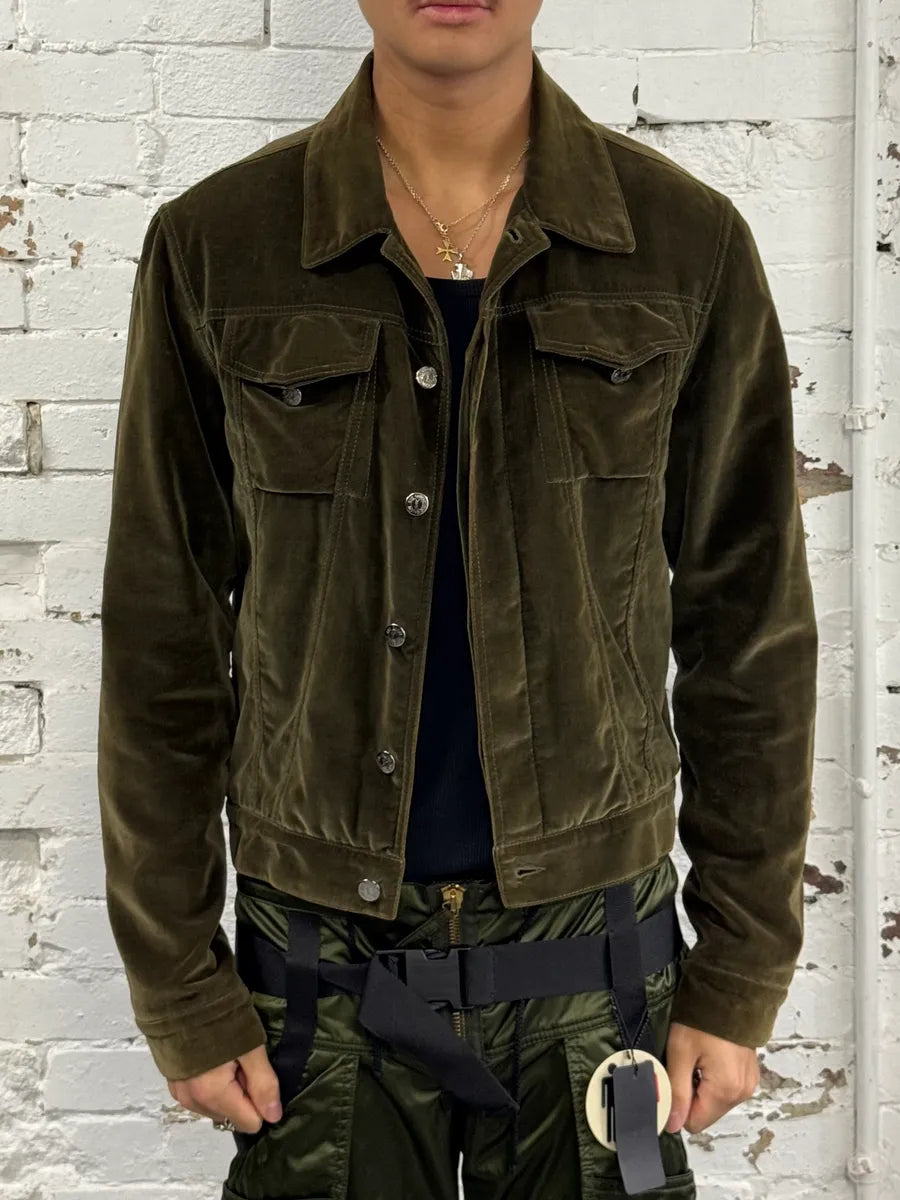 SS2005 Yves Saint Laurent Khaki Velvet Trucker Jacket EyBfqZY 1