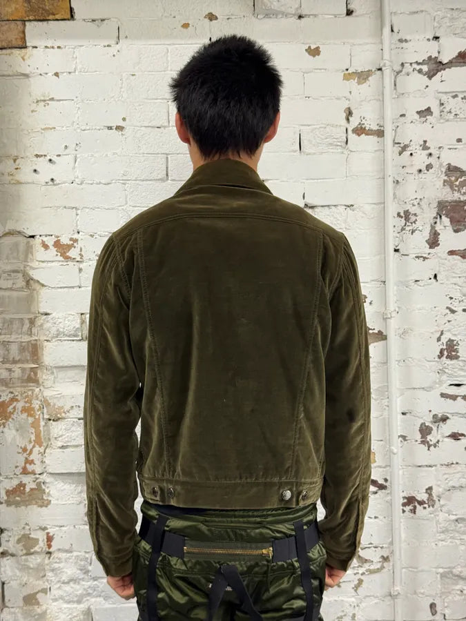 SS2005 Yves Saint Laurent Khaki Velvet Trucker Jacket EyBfqZY 2