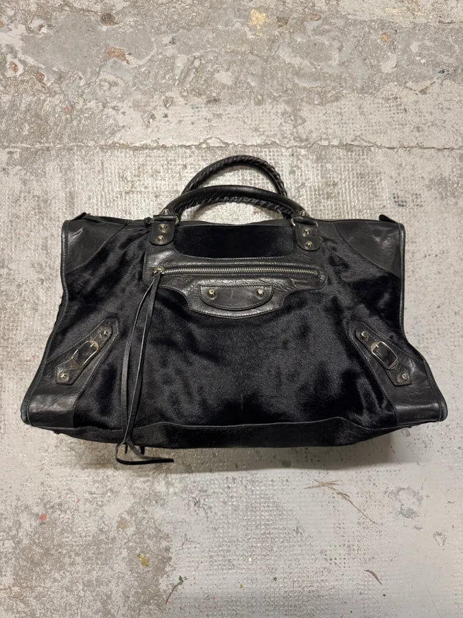 SS2006 Balenciaga City Black Pony Hair Leather Handle Bag ICzCcVV 0