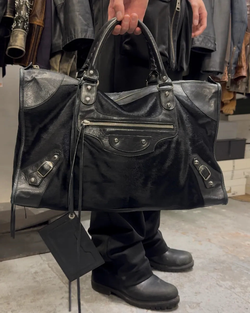 SS2006 Balenciaga City Black Pony Hair Leather Handle Bag ICzCcVV 1