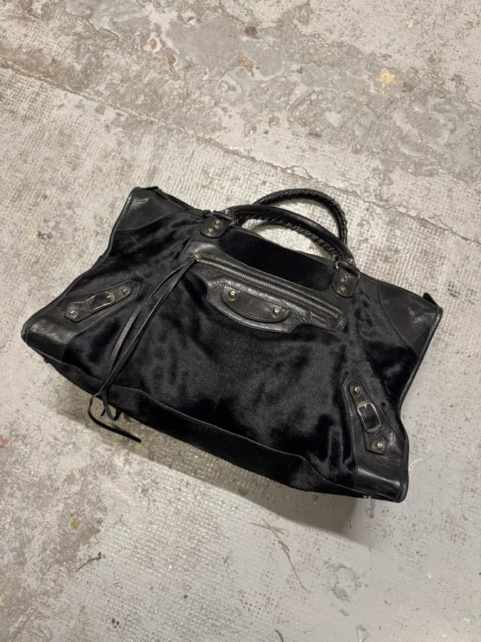 SS2006 Balenciaga City Black Pony Hair Leather Handle Bag ICzCcVV 2