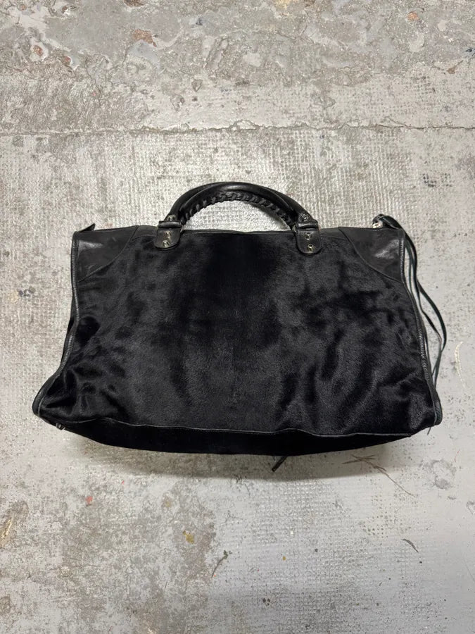 SS2006 Balenciaga City Black Pony Hair Leather Handle Bag ICzCcVV 4