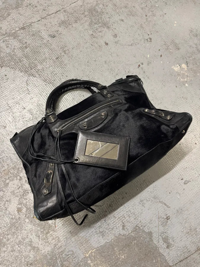 SS2006 Balenciaga City Black Pony Hair Leather Handle Bag ICzCcVV 6
