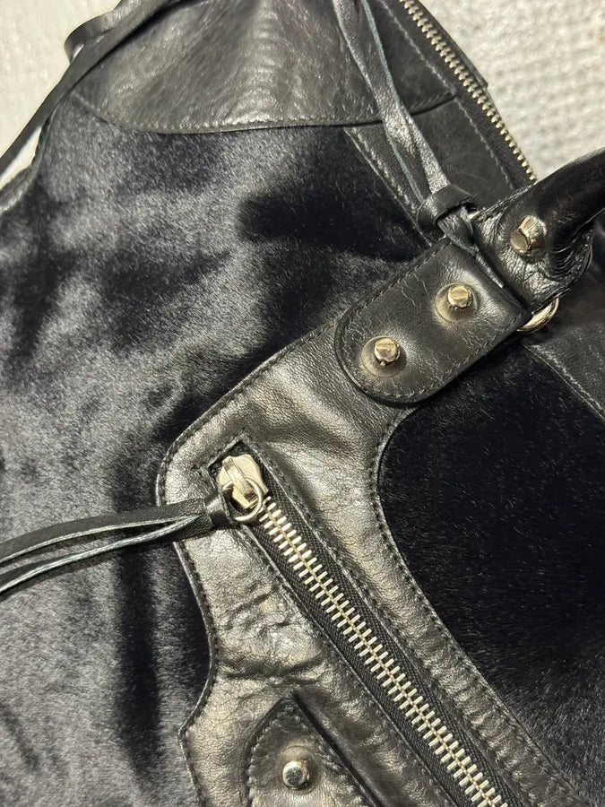 SS2006 Balenciaga City Black Pony Hair Leather Handle Bag ICzCcVV 7