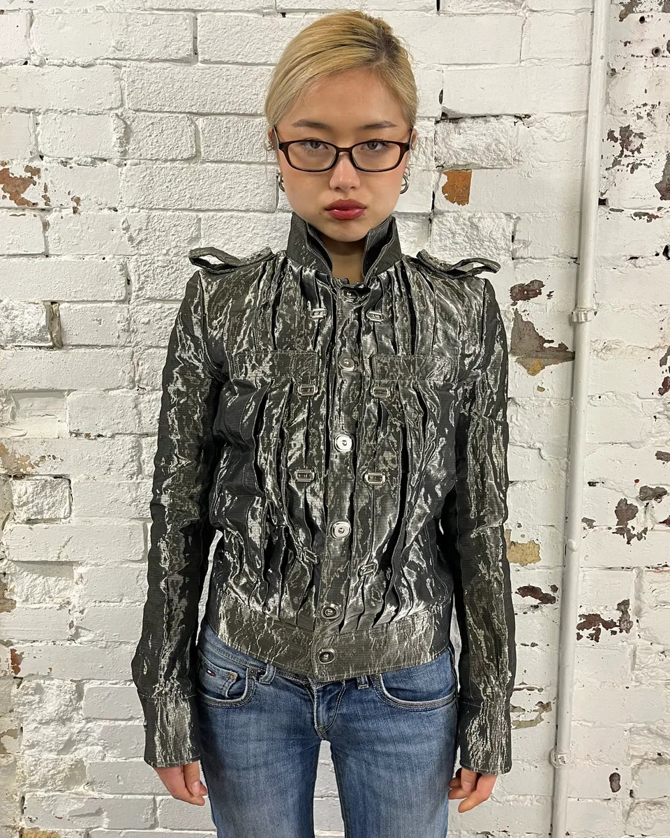 SS2007 Balenciaga Grey Nylon Metallic Jacket zMKncwN 2