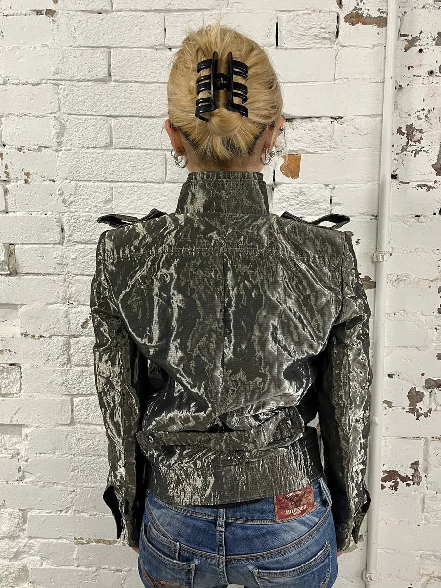 SS2007 Balenciaga Grey Nylon Metallic Jacket zMKncwN 3