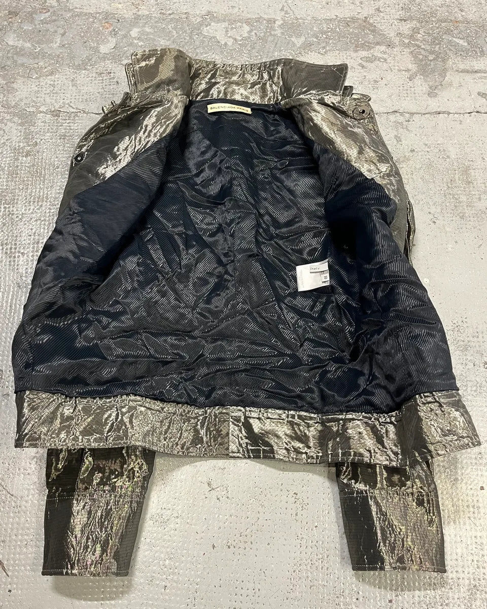 SS2007 Balenciaga Grey Nylon Metallic Jacket zMKncwN 9