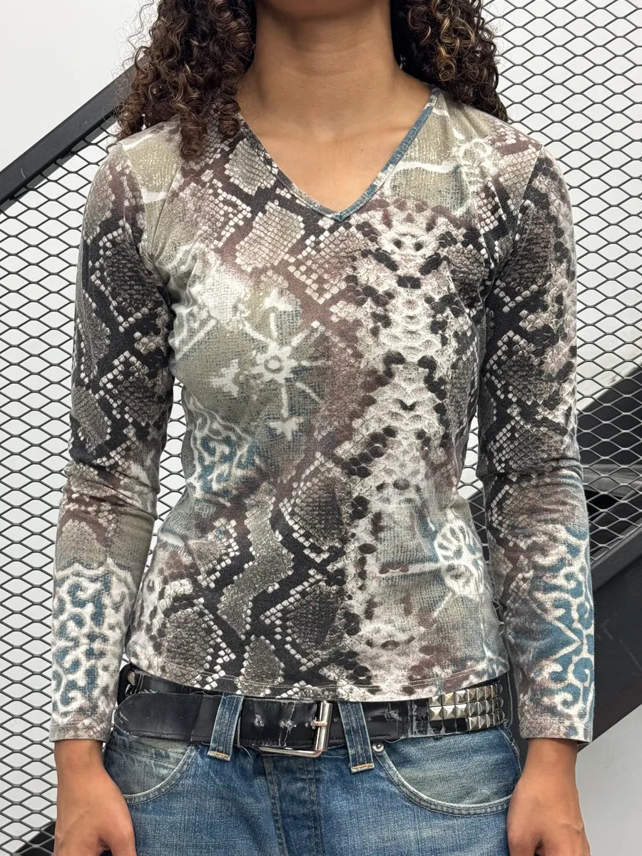 SS2006 Cavalli Animal Mosaic Arabic Grey Longsleeve mpcvpZi 1