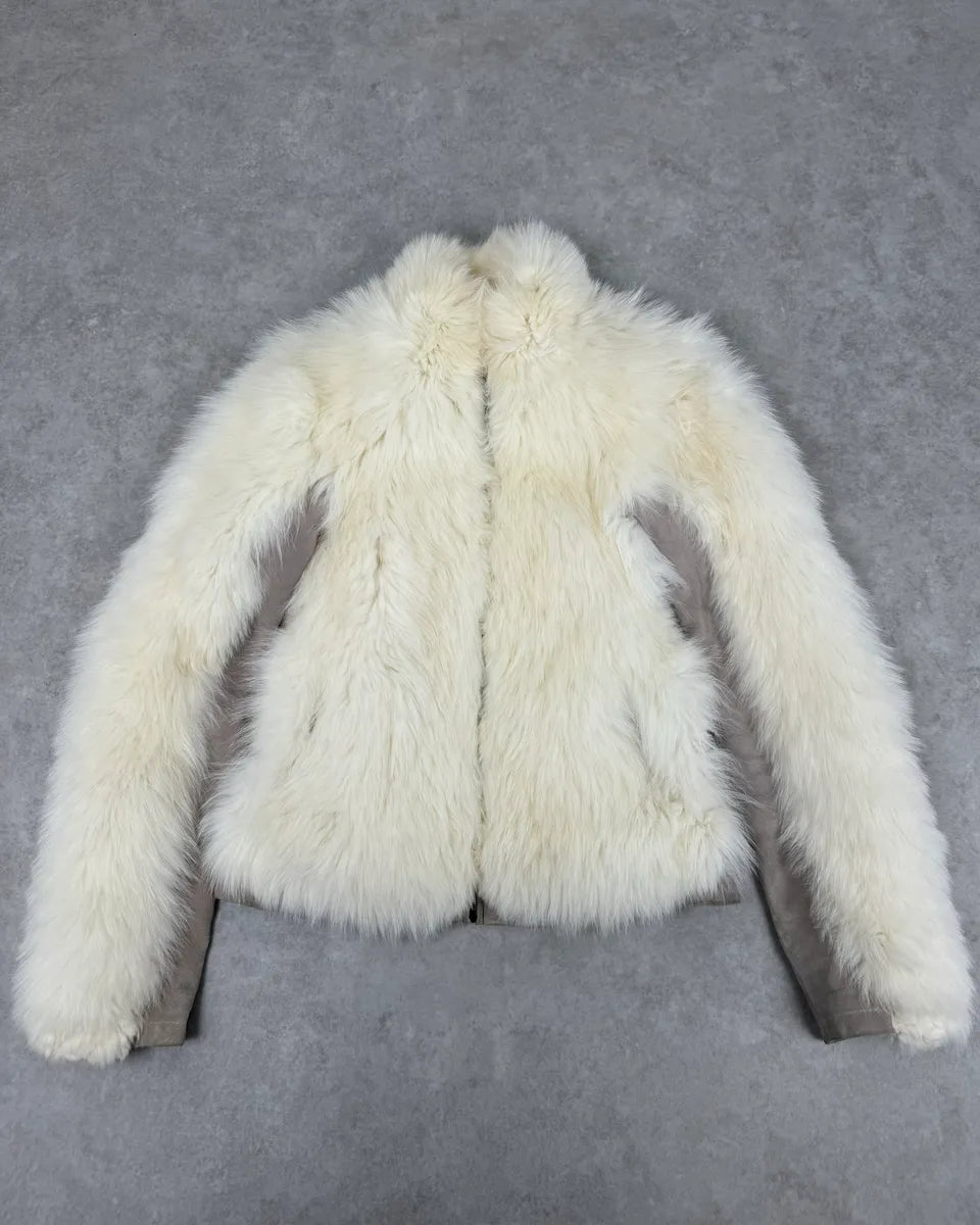 AW2006 Cavalli Beige Fur Suede Leather Jacket kyDgrmA 0