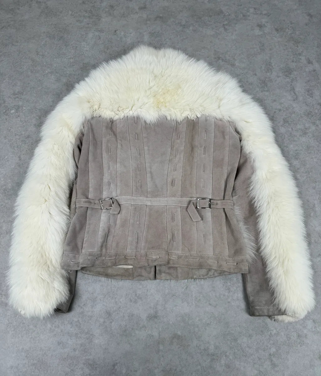 AW2006 Cavalli Beige Fur Suede Leather Jacket kyDgrmA 4