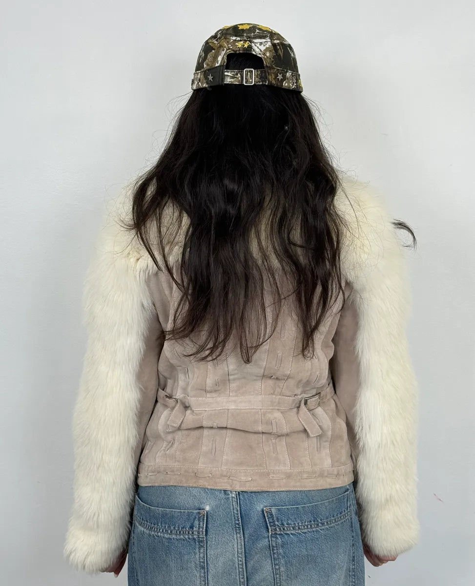 AW2006 Cavalli Beige Fur Suede Leather Jacket kyDgrmA 2