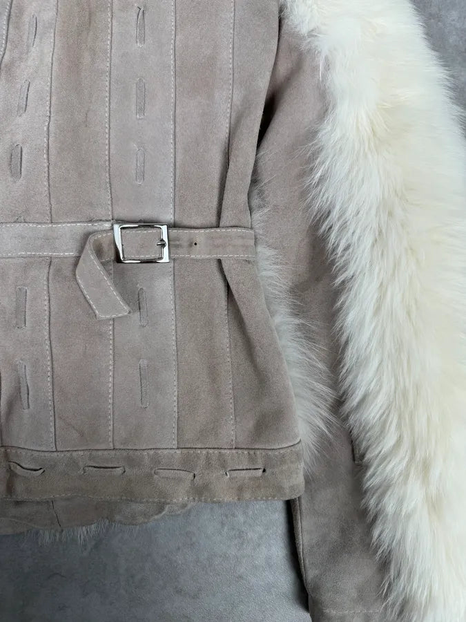 AW2006 Cavalli Beige Fur Suede Leather Jacket kyDgrmA 5