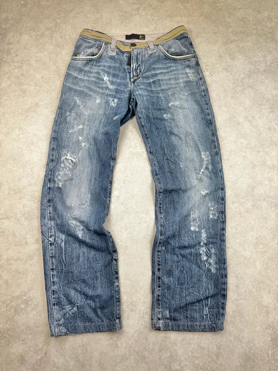 SS2006 Cavalli Blue Faded Distressed Rope Belt Jeans TIRNnvx 0