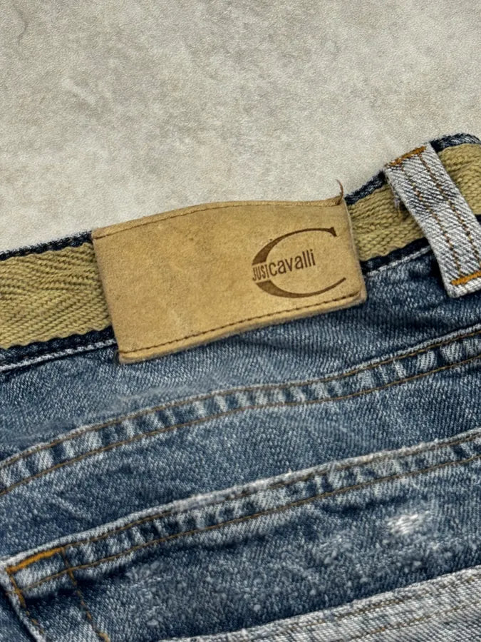 SS2006 Cavalli Blue Faded Distressed Rope Belt Jeans TIRNnvx 12