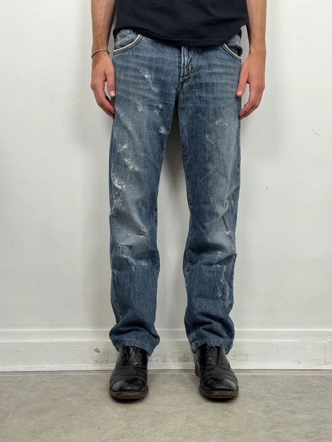 SS2006 Cavalli Blue Faded Distressed Rope Belt Jeans TIRNnvx 2