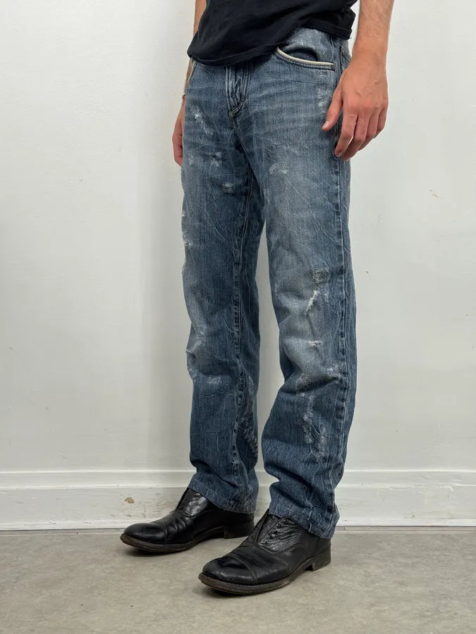 SS2006 Cavalli Blue Faded Distressed Rope Belt Jeans TIRNnvx 3