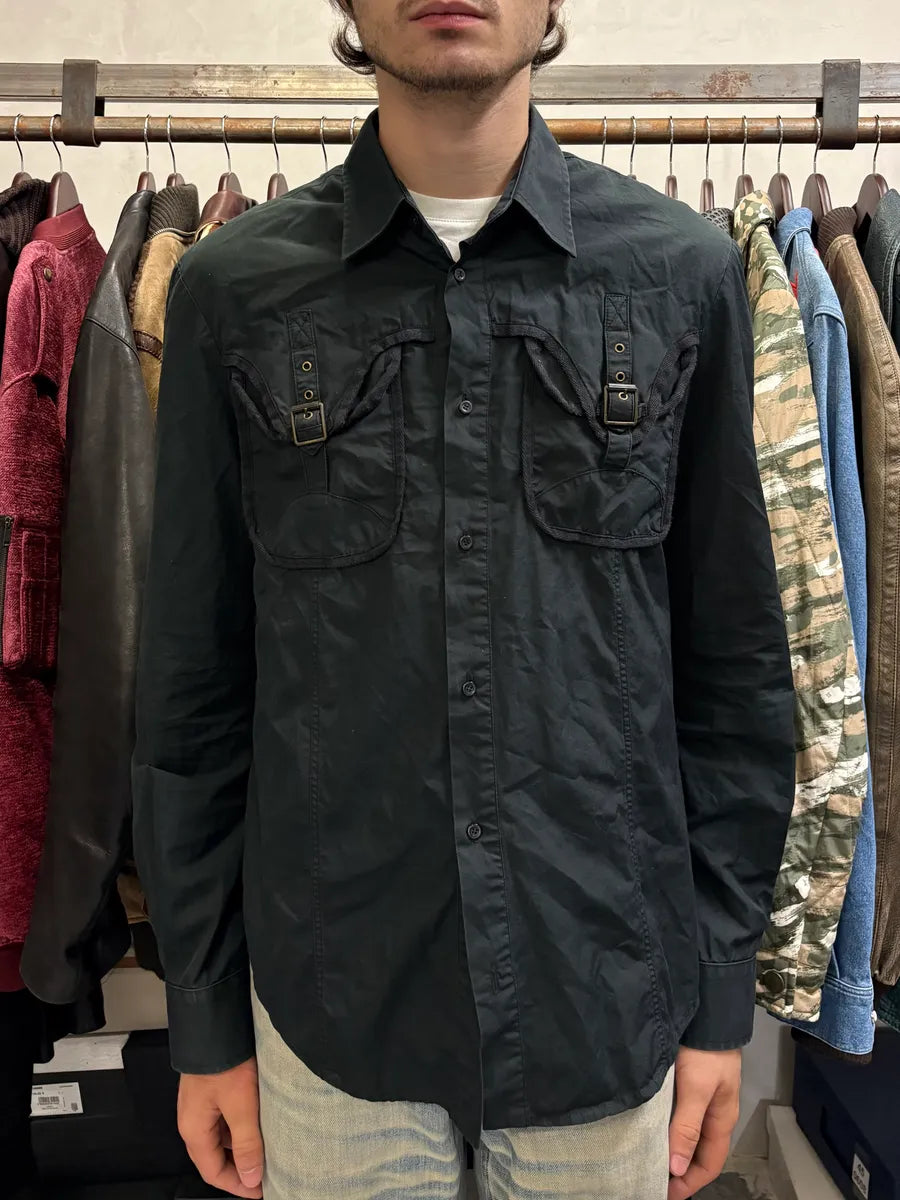 SS2006 Cavalli Cargo Multi Pockets Black Shirt QlJfWzW 1