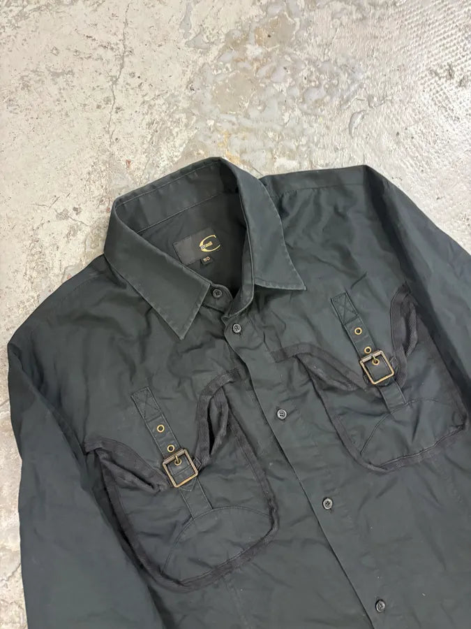 SS2006 Cavalli Cargo Multi Pockets Black Shirt QlJfWzW 4