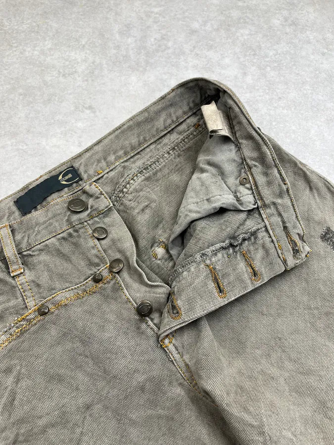 SS2006 Cavalli Dirty Effect Distressed Grey Flared Denim Jeans hkpAakA 10