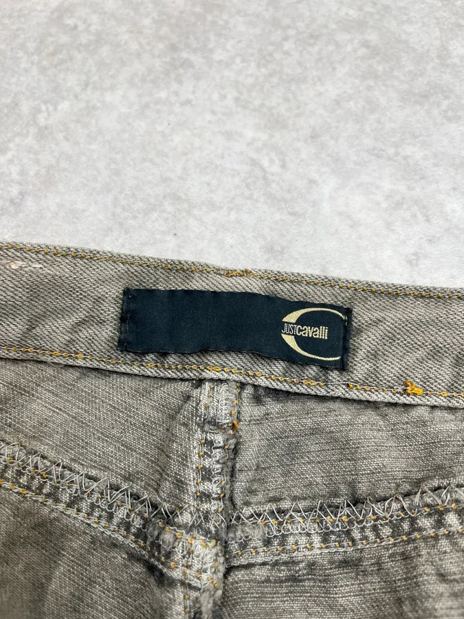 SS2006 Cavalli Dirty Effect Distressed Grey Flared Denim Jeans hkpAakA 13