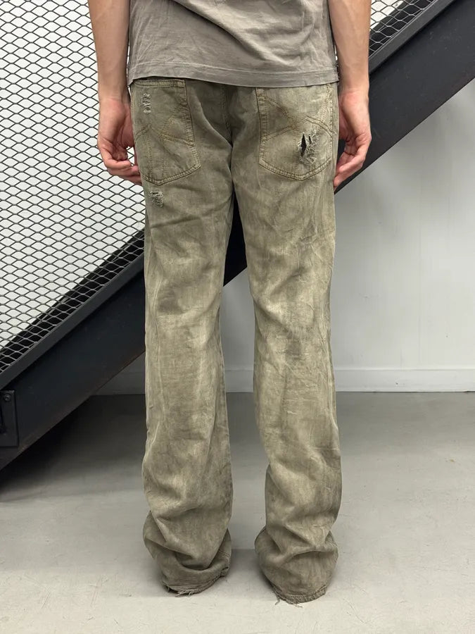 SS2006 Cavalli Dirty Effect Distressed Grey Flared Denim Jeans hkpAakA 2