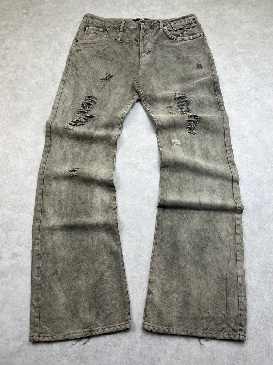 SS2006 Cavalli Dirty Effect Distressed Grey Flared Denim Jeans hkpAakA 3